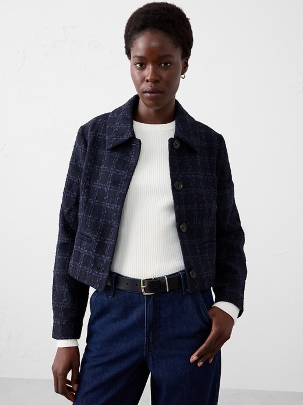 NWT Banana Republic Navy Tweed Cropped Blazer